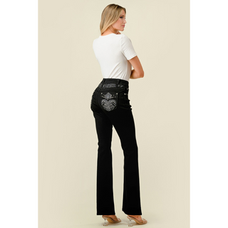 Westfield Eagle Women's Black Embroidered Flare Jeans