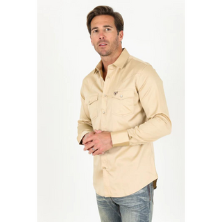 Platini Men's Western Snap Solid Beige Dress Shirt