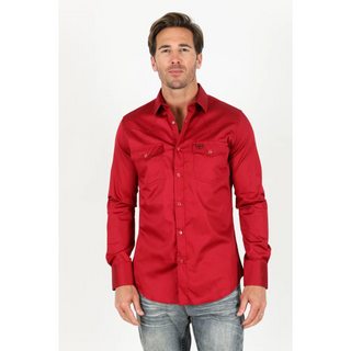 Platini Men's Modern Fit Solid Red Dress Shirt