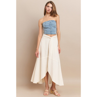 Linen Wrap Maxi Skirt - Cream