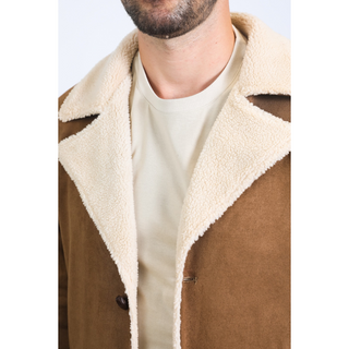 Men's Sherpa Lined Faux Suede Coat- Camel