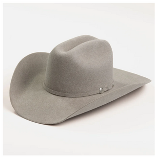 Angled three-quarter view of 5X Fort Worth Natural rabbit fur-felt cowboy hat with 3-piece silver buckle