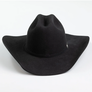Front view of 5X Fort Worth black rabbit fur-felt cowboy hat with cattleman crease and 4¼-inch brim