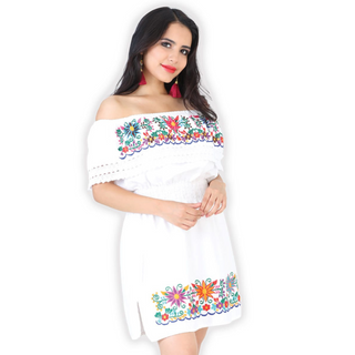 Off the Shoulder Mexican Ranchera Dress - White