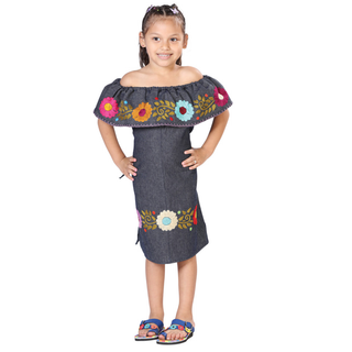 Artisanal Embroidered  Dress - Denim Blue