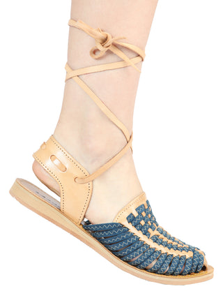 Mexican Artisanal Sandals Leather Tan/Blue