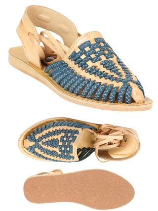 Mexican Artisanal Sandals Leather Tan/Blue