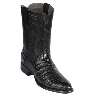 Los Altos Caiman Belly Roper Toe Cowboy Boot - Black