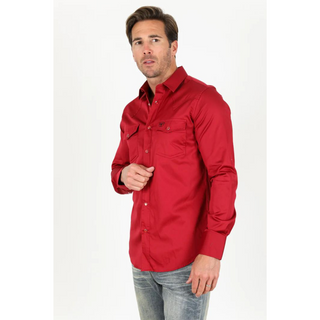 Platini Men's Modern Fit Solid Red Dress Shirt