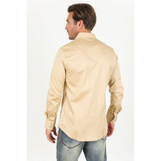 Platini Men's Western Snap Solid Beige Dress Shirt