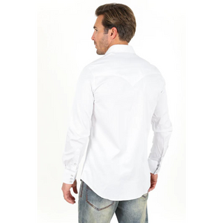 Platini Men's Western Snap Solid White Dress Shirt