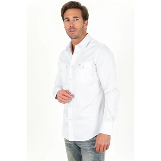 Platini Men's Single Pocket Logo Modern Fit Stretch Dress Shirt - White