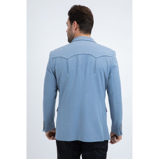 Platini Men's Double Button Western Blazer - Light Blue
