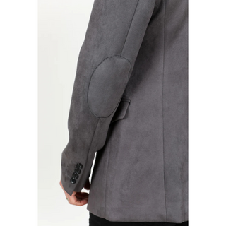 Platini Men's Double Button Faux Suede Blazer- Charcoal