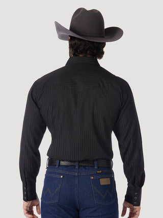 Wrangler Western Long Sleeve Snap Dobby Stripe Shirt- Black