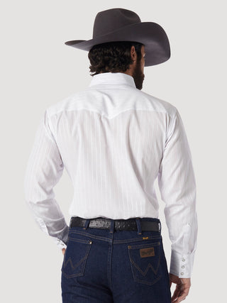 Wrangler Western Long Sleeve Snap Dobby Stripe Shirt- White