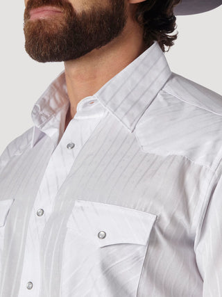 Wrangler Western Long Sleeve Snap Dobby Stripe Shirt- White