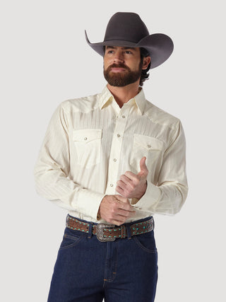 Wrangler Western Long Sleeve Snap Dobby Stripe Shirt- Light
