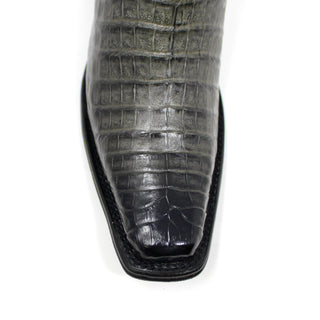 Los Altos men’s faded gray caiman belly boots – European toe close-up