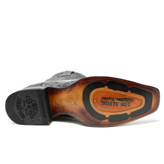 Sole view of Los Altos faded gray caiman belly boots with leather outsole