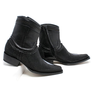 Side angle of black stingray European toe cowboy boots