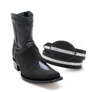 Los Altos black single-stone stingray boot with matching belt