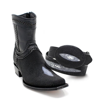 Los Altos black single-stone stingray boot with matching belt