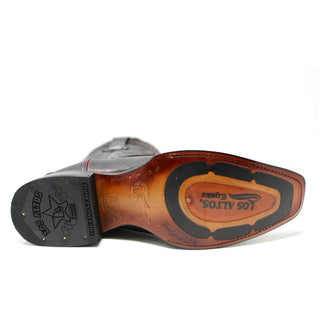 Outsole view of Los Altos black cherry caiman belly European toe boot with hybrid sole