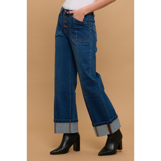 Vintage Mid-rise Tummy Control Relaxed Flare Center Seam Dark Wash Jeans