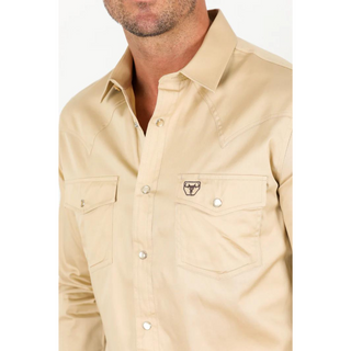 Platini Men's Western Snap Solid Beige Dress Shirt