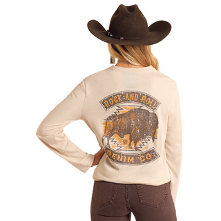 Rock & Roll Denim Buffalo Long Sleeve Graphic T-Shirt - Natural