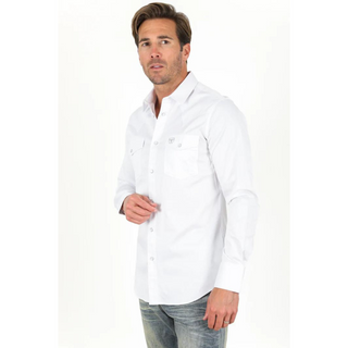 Platini Men's Western Snap Solid White Dress Shirt