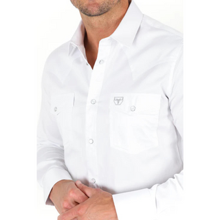 Platini Men's Single Pocket Logo Modern Fit Stretch Dress Shirt - White