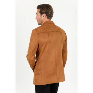Platini Men's Double Button Faux Suede Blazer- Camel