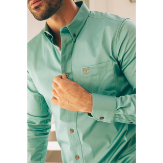 Platini Men's Single Pocket Logo Modern Fit Stretch Dress Shirt - Turquoise