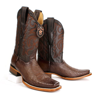 Los Altos men’s genuine full smooth-quill ostrich leather square toe cowboy boots with leather shaft stitching, handcrafted Western boots
