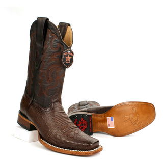 Los Altos men’s genuine full smooth-quill ostrich leather square toe cowboy boots with leather shaft stitching, handcrafted Western boots