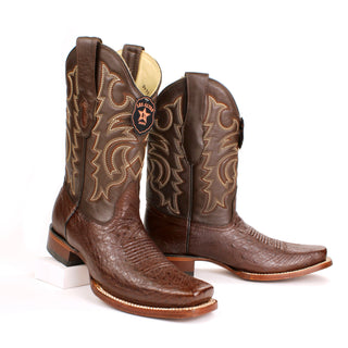 Pair of Los Altos men's smooth ostrich belly boots in a rich tobacco finish