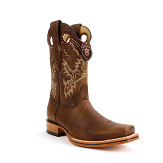 Men’s Los Altos walnut leather square toe cowboy boot with pull-holes and Western stitching on wood heel