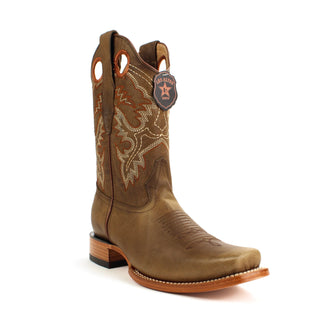 Men’s Los Altos Honey brown leather square toe cowboy boot with pull-holes and Western stitching on wood heel