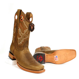 Men’s Los Altos Honey brown leather square toe cowboy boot with pull-holes and Western stitching on wood heel