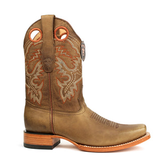 Men’s Los Altos Honey brown leather square toe cowboy boot with pull-holes and Western stitching on wood heel