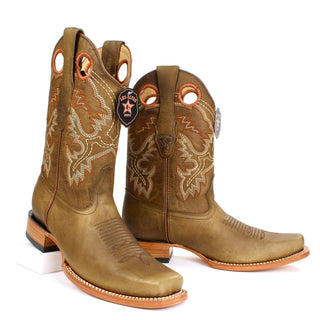 Men’s Los Altos Honey brown leather square toe cowboy boot with pull-holes and Western stitching on wood heel