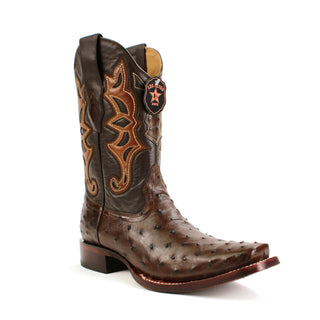Los Altos full quill ostrich cowboy boot with square toe and stitched leather shaft