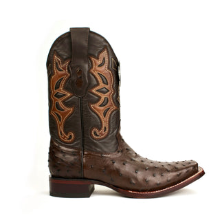 Los Altos full quill ostrich cowboy boot with square toe and stitched leather shaft