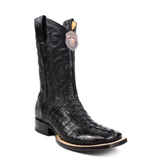 Los Altos men's black caiman tail square toe western boot front right view