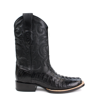 Los Altos men's black caiman tail square toe western boot right view