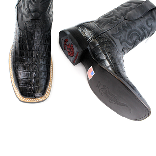 Los Altos Caiman Tail Black Wide Square Rodeo Toe Boots