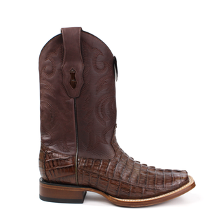 Los Altos men's brown caiman tail square toe western boot front  right view