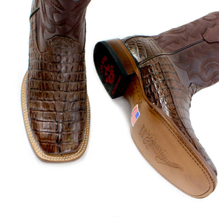 Los Altos Caiman Tail Brown Wide Square Rodeo Toe Boots